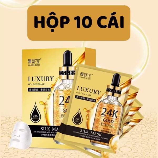 Mặt Nạ Vàng 24K Hộp 10 Cái Dưỡng Ẩm Phục Hồi Hư Tổn Da Mặt - Gdn