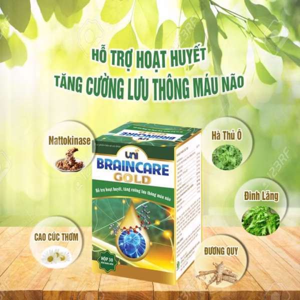 Viên Uống Bổ Não Giúp Lưu Thông Máu, Giảm Đau Đầu Braincare Gold - Uni Pharma