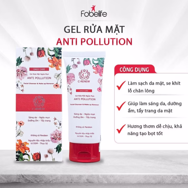 Gel Rửa Mặt Anti Pollution Dành Cho Da Dầu Làm Sạch, Làm Sáng, Trắng Da - Fobelife