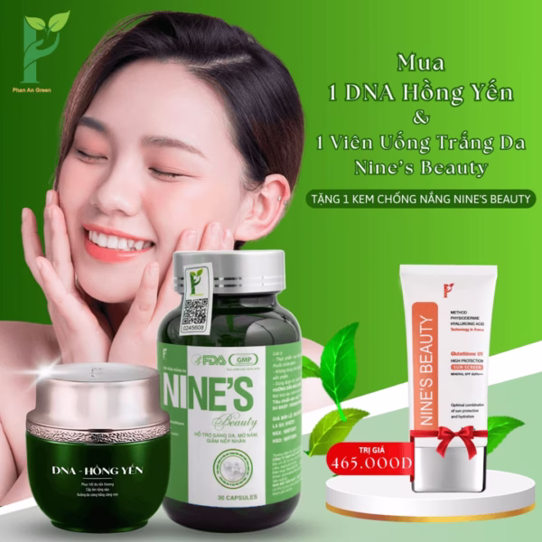 Set 1 Hộp Kem Dưỡng Da Dna Hồng Yến - Phục Hồi, Cấp Ẩm, Trắng Hồng & Mịn Màng + 1 Hộp Viên Uống Trắng Da Nine’S Beauty - Phan An Green