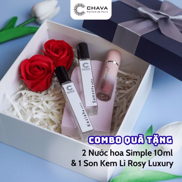 [Combo Quà Tặng] 1 Son Kem Lì Rosy Luxury + 2 Nước Hoa Simple 10Ml - Chava