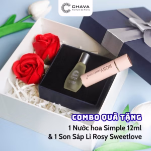 [Combo Quà Tặng] 1 Nước Hoa Simple 12Ml + 1 Son Sáp Lì Rosy Sweet Love - Chava