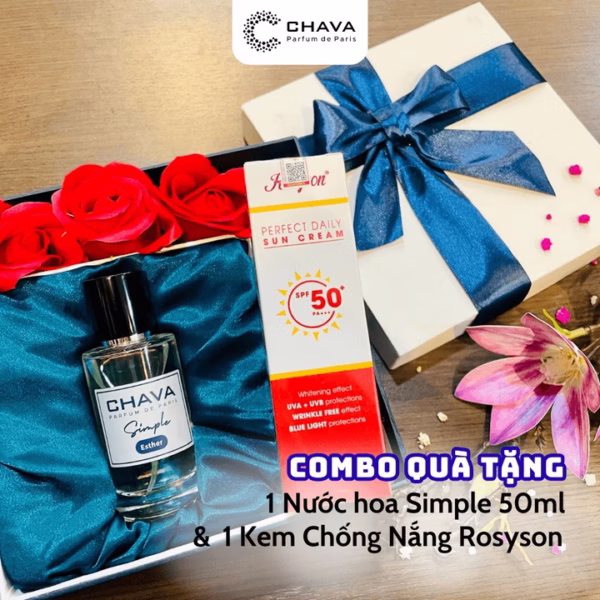 [Combo Quà Tặng] 1 Nước Hoa Simple 50Ml + 1 Kem Chống Nắng Rosy - Chava