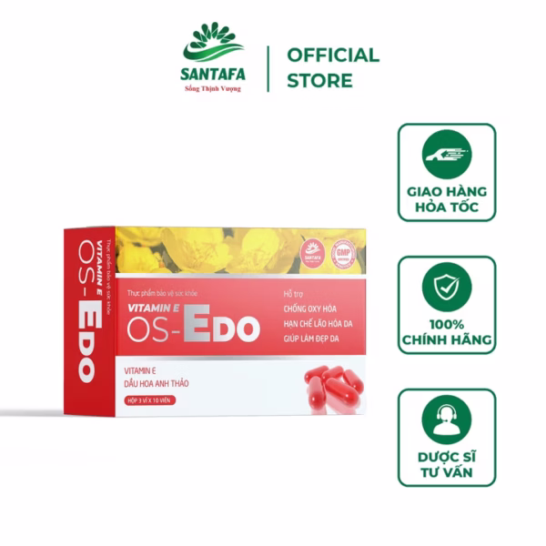Viên Uống Bổ Sung Vitamin E Hỗ Trợ Chống Oxy Hoá, Làm Chậm Quá Trình Lão Hoá, Bảo Vệ Da, Cải Thiện Tình Trạng Thiếu Vitamin E Hộp 30 Viên