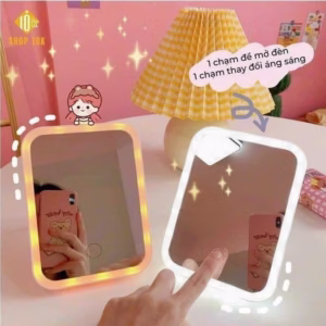 Gương Để Bàn Đèn Led, Gương Led Để Bàn Hình Chữ Nhật Dùng Pin