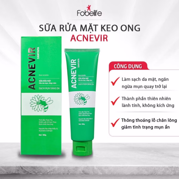 Sữa Rửa Mặt Acnevir Làm Sạch, Loại Bỏ Bụi Bẩn Giúp Da Trắng Sáng - Santafa