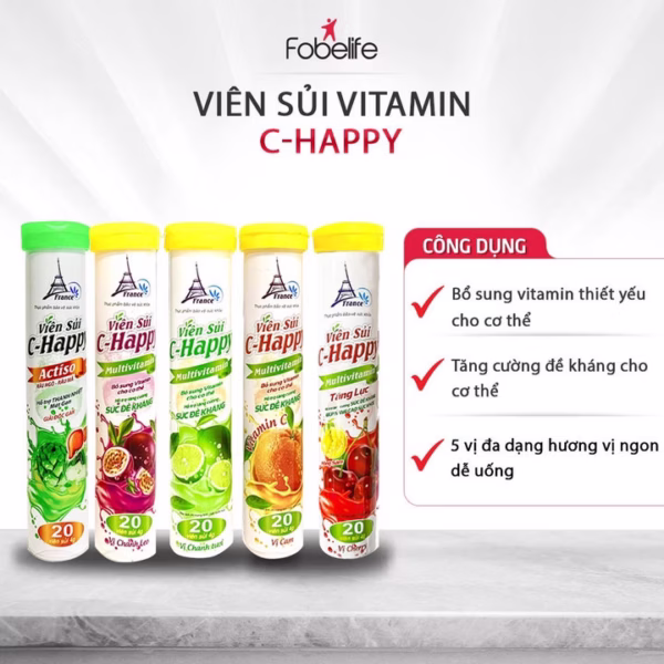 Viên Sủi Vitamin C Happy Multivitamin - Pháp Effiel