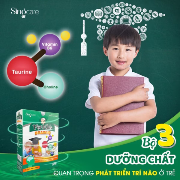 Combo 5 Hộp Ống Uống For Kids Brain Iq Bổ Sung Taurine,Choline, Vitamin B6 Hổ Trợ Phát Triển Trí Não 20 Ống- Singcare