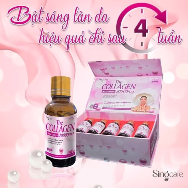 Combo 5 Hộp Nước Uống Collagen 20000Mg Giảm Nám Da,Sạm Da, Chống Lão Hóa,Sáng Da, Đẹp Da - Singcare - 10 Lọ/Hộp
