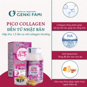 [Mua 1 Tặng 1] Viên Uống Hỗ Trợ Phục Hồi Làn Da Pico Collagen - Hộp 180 Viên - Genki Fami