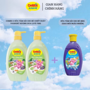 Combo 2 Sữa Tắm Gội Cho Bé Carrie Junior Chiết Xuất Yoghurt Hương Dưa Lưới 700G + Chai 280G (Mùi Ngẫu Nhiên)