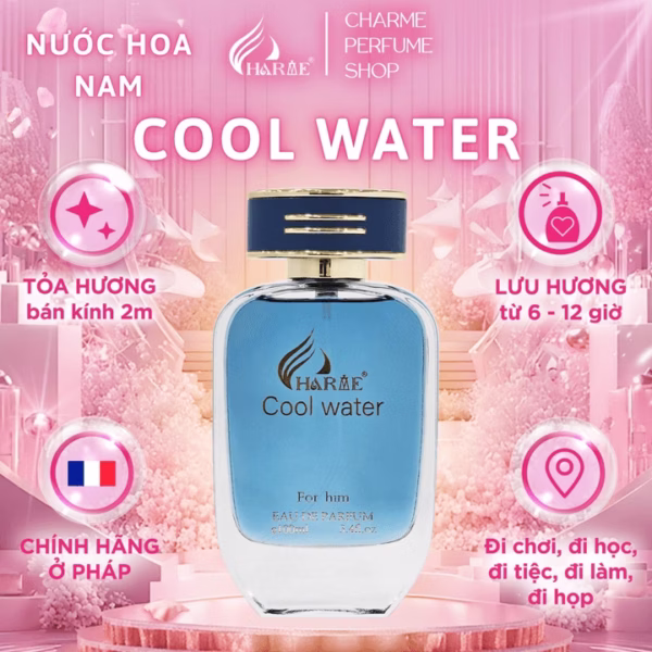 Nước Hoa Nam Charme Cool Water 100Ml Lưu Hương Lâu Thơm Mát, Mạnh Mẽ Và Thanh Lịch Cho Các Quý Ông