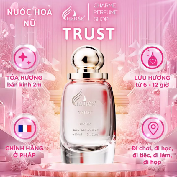 Nước Hoa Nữ Charme Trust 100Ml Bản Mới 2024, Hương Hoa Cỏ Trái Cây, Tươi Mát, Lưu Hương Lâu