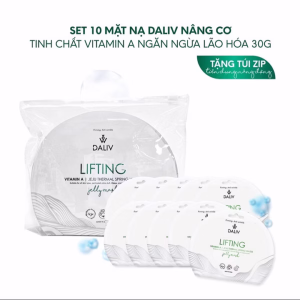 [ Tặng Thêm 2 Miếng ] Combo 10 Mặt Nạ Daliv Nâng Cơ Tinh Chất Vitamin A Ngăn Ngừa Lão Hóa 30G