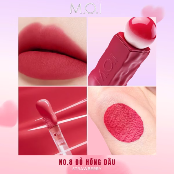 M.O.I - Son Tint Lì Cotton Candy No.08 Strawberry - Đỏ Hồng Dâu