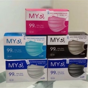 Khẩu Trang Y Tế Myo2 4 Lớp (Hộp 50 Cái) Màu Trắng/ Xanh/ Xám/ Đen/ Hồng - Gdn