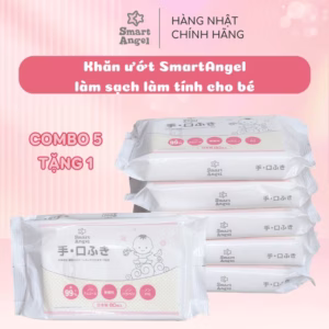 Combo 5 Tặng 1 Khăn Giấy Ướt Smartangel Chiết Xuất Từ Nước Tinh Khiết Không Mùi Cho Bé (80 Miếng X 1 Gói)