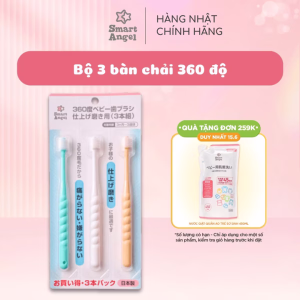 (Nội Địa Nhật) Bàn Chải Đánh Răng Smartangel Làm Sạch 360 Độ Lông Mềm Cho Bé