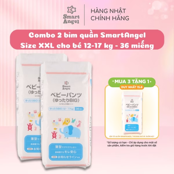 Combo 2 Tã/Bỉm Quần Rộng Smart Angel Cho Bé Từ 12-17Kg 36 Miếng (Hàng Nội Địa Nhật)