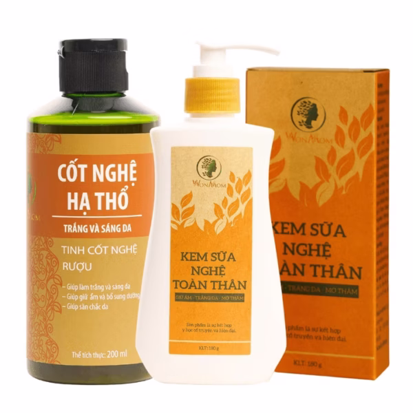 Bộ Dưỡng Trắng Da Body, Mờ Thâm Rạn Cho Mẹ Sau Sinh Wonmom (1 Kem Sữa Nghệ Toàn Thân + 1 Cốt Nghệ Hạ Thổ)