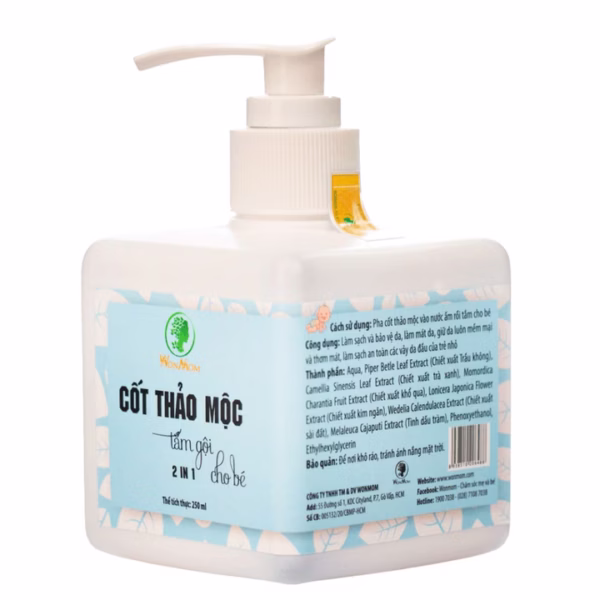 Cốt Thảo Mộc Tắm Và Gội Cho Bé, Chống Rôm Sảy, Dưỡng Da Và Tóc Mềm Mại, Thơm Tho Wonmom 250Ml