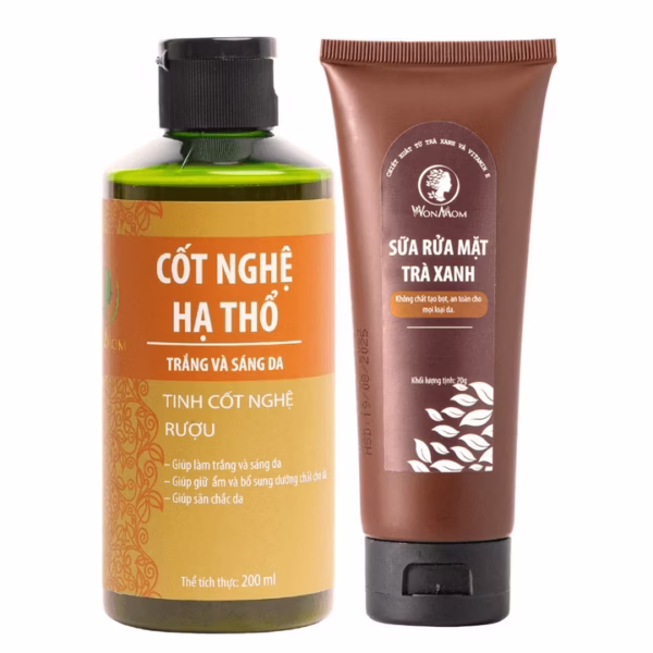 Bộ Dưỡng Trắng Mịn Da Hữu Cơ, Sáng Hồng Da Mặt, Mịn Màng Body Wonmom (1 Sữa Rửa Mặt + 1 Cốt Nghệ Hạ Thổ)