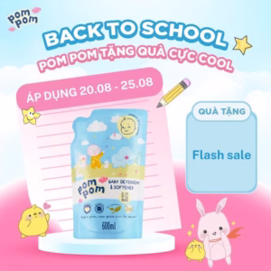 [Giá Dùng Thử Túi 600Ml] - Gel Giặt Xả Đậm Đặc 2In1 Pompom Newborn Chuyên Dùng Cho Bé Sơ Sinh Sạch Sâu - Kháng Khuẩn - Khử Mùi Nôn Trớ, Ọc Sữa, Tè Khai-Lưu Hương Phấn Thơm Dịu Nhẹ