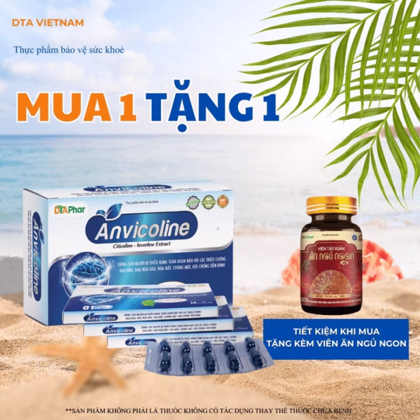 Viên Uống Anvicoline Hỗ Trợ Hoạt Huyết Dưỡng Não Giúp Cải Thiện Đau Đầu Hoa Mắt Chóng Mặt Hộp 10 Viên