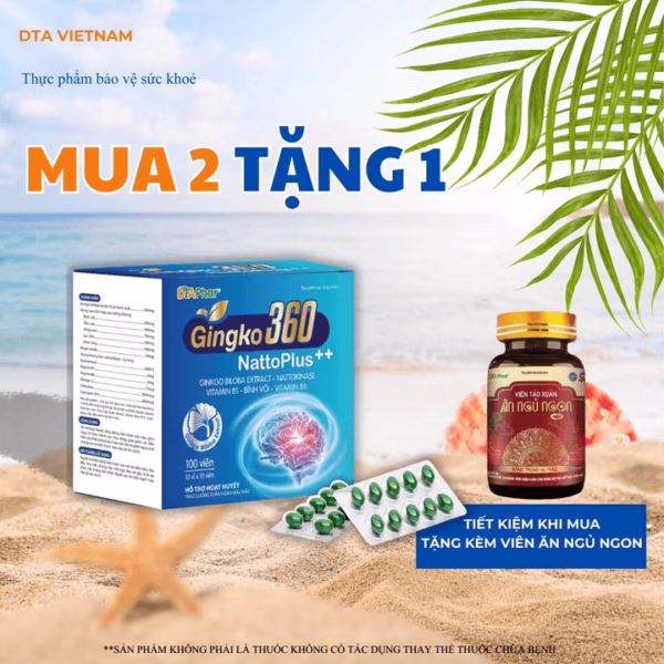 Viên Uống Gingko 360 Natto Plus++ Hỗ Trợ Hoạt Huyết Dưỡng Não Tăng Cường Khả Năng Tuần Hoàn Lưu Thông Máu Não Hộp 100 Viên