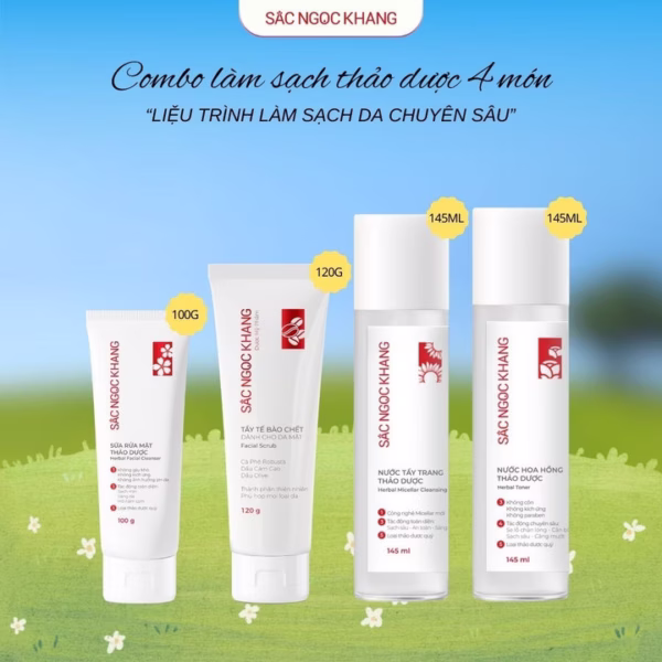 Bộ Làm Sạch Da Từ Thảo Dược (Nước Tẩy Trang + Sữa Rửa Mặt + Nước Hoa Hồng + Tẩy Tế Bào Chết Da Mặt)