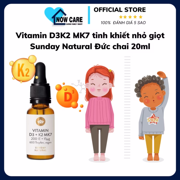 Vitamin D3K2 Mk7 Tinh Khiết Nhỏ Giọt Đức Chai 20Ml - Sunday Natural