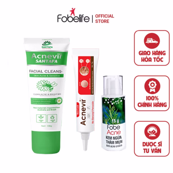 Combo Trị Mụn Sữa Rửa Mặt 100G + Kem Mụn Đỏ 15G + Kem Trị Thâm 15G - Fobelife