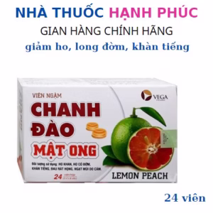 Viên Ngậm Chanh Đào Mật Ong Vega Pharma Giúp Giảm Ho, Long Đờm Hộp 24 Viên