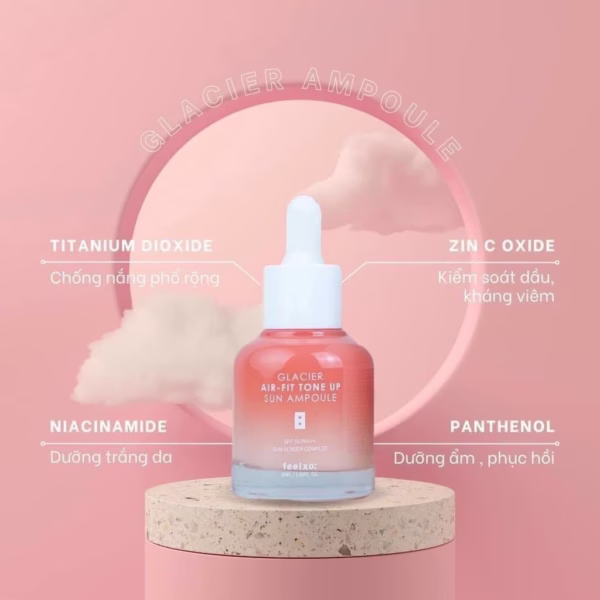 Tinh Chất Chống Nắng Dưỡng Trắng Nâng Tone Feelxo Glacier Air- Fit Tone Up Sun Ampoule Spf50+/Pa+++ 30Ml - Pink Tone Up