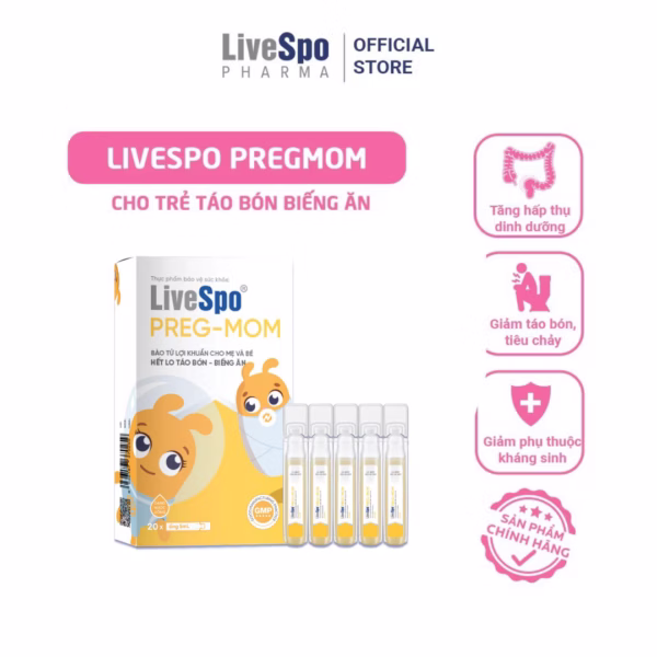 Hỗ Trợ Giảm Táo Bón, Rối Loạn Tiêu Hóa Livespo Preg-Mom Hộp 20 Ống - Livespo Pharma
