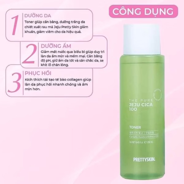 Nước Hoa Hồng Toner Chiết Xuất Rau Má Pretty Skin Hàn Quốc The Pure Jeju Cica 100 Toner 250Ml - Prettyskin