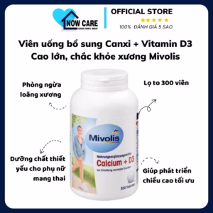 Viên Uống Bổ Sung Canxi + Vitamin D3 Lọ 300 Viên - Mivolis
