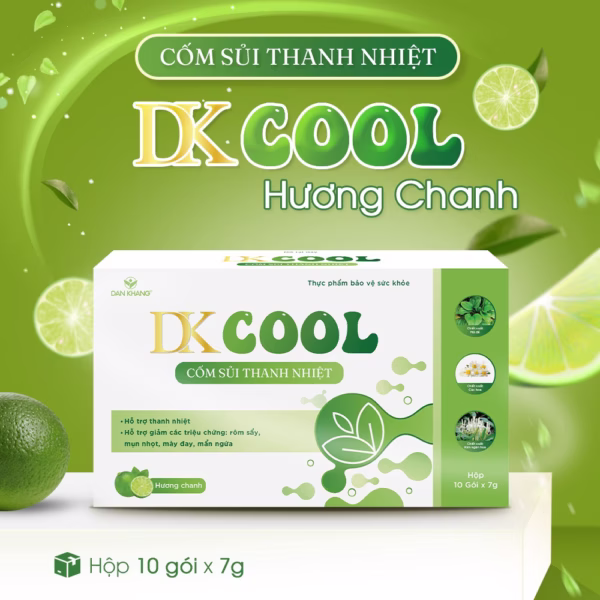 (Vị Chanh) Cốm Sủi Thanh Nhiệt Dkcool Giảm Lỡ Miệng Nhiệt Miệng Mề Đay Mẫn Ngứa (Hộp 10 Gói X 7G) - Dân Khang
