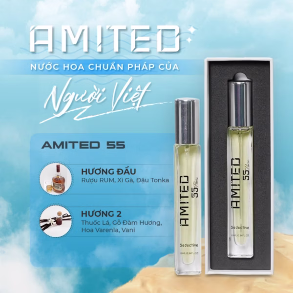 [10Ml] Nước Hoa Unisex Amited 55 - Cá Tính, Mạnh Mẽ, Cuốn Hút, Sâu Lắng, Lưu Hương: 10 - 15 Tiếng. Chuẩn Pháp.