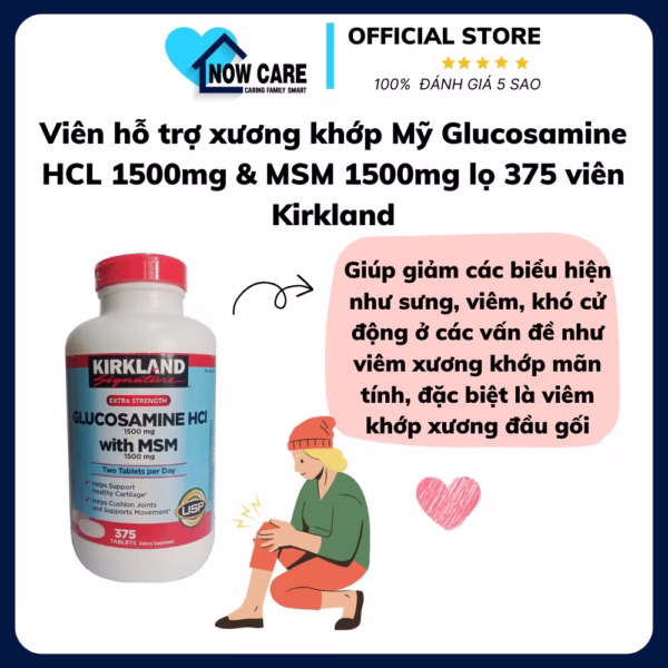 Viên Hỗ Trợ Xương Khớp Mỹ Glucosamine Hcl 1500Mg & Msm 1500Mg Lọ 375 Viên - Kirkland