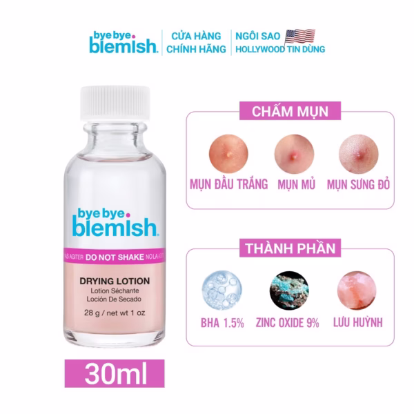 Lotion Chấm Mụn Giảm Mụn Nhanh Sau 1 Đêm Cho Mụn Đầu Trắng Original Drying Lotion 30Ml - Bye Bye Blemish