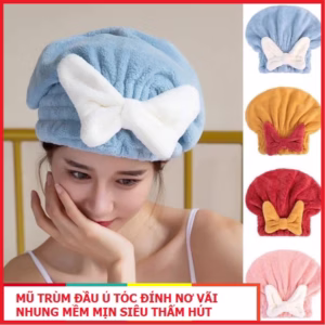 Mũ Trùm Đầu Ủ Tóc Vải Nhung Mềm Mịn Siêu Thấm Hút Ctb409 - Bechip