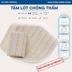 Tấm Lót Chống Thấm Đa Năng Cho Bé, Cho Mẹ Sau Sinh, Người Cao Tuổi Organic Cao Cấp, Mềm Mại, Dùng Cả 2 Mặt Ch132 - Bh Kids
