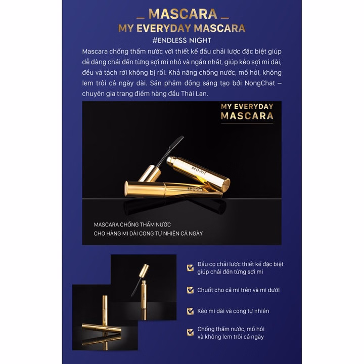Mascara Nongchat Browit Thái Lan Làm Dài, Dày Và Cong Mi Chuyên Dụng Cho Makeup, Chuốt Mi Chống Thấm Nước - Chốt Đi Store - Ảnh 8