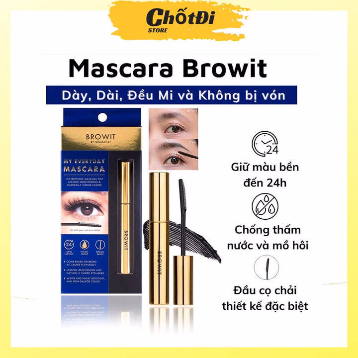 Mascara Nongchat Browit Thái Lan Làm Dài, Dày Và Cong Mi Chuyên Dụng Cho Makeup, Chuốt Mi Chống Thấm Nước - Chốt Đi Store
