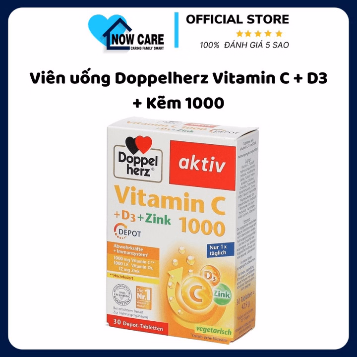 Viên Trắng Da Tăng Cường Đề Kháng Vitamin C + D3 + Kẽm - Doppelherz