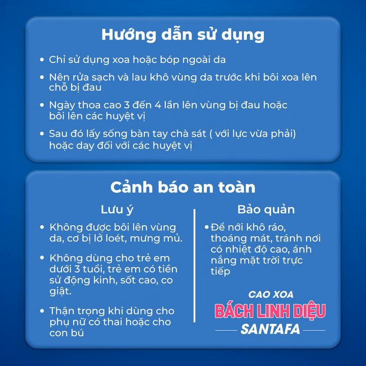 Cao Xoa Bóp Bách Linh Diệu Hiệu Quả 8H Hỗ Trợ Giảm Đau Viêm Khớp, Thoái Hoá Khớp, Đau Nhức Chân Tay, Đau Vai Gáy - Santafa - Ảnh 2