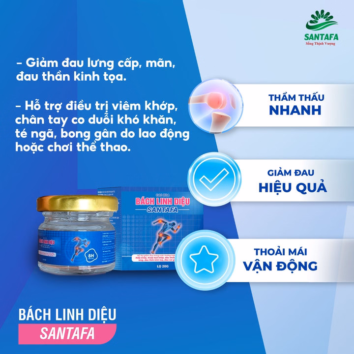 Cao Xoa Bóp Bách Linh Diệu Hiệu Quả 8H Hỗ Trợ Giảm Đau Viêm Khớp, Thoái Hoá Khớp, Đau Nhức Chân Tay, Đau Vai Gáy - Santafa - Ảnh 4