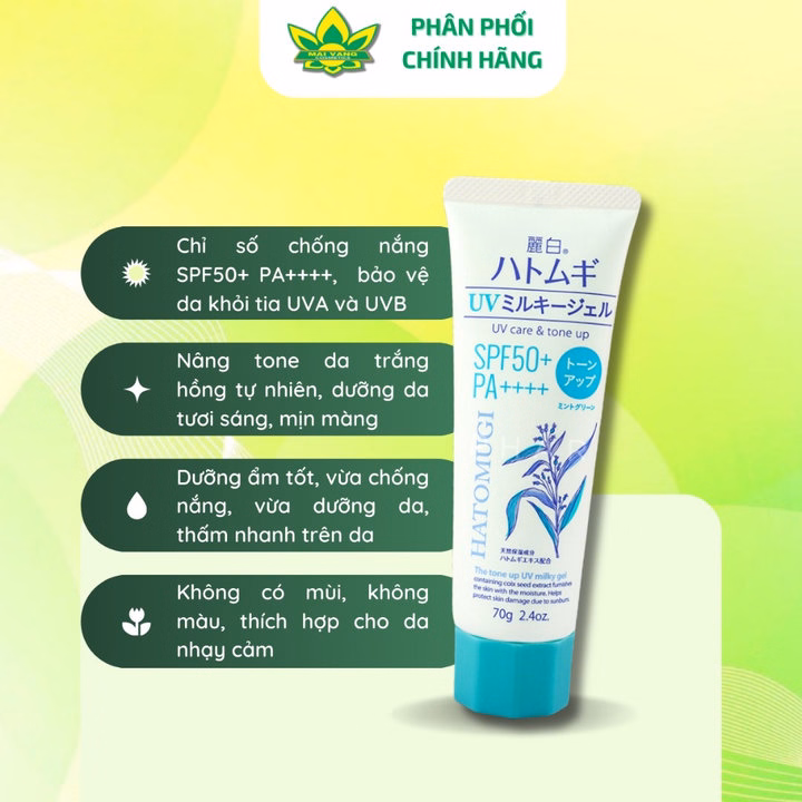 Kem Chống Nắng Hatomugi Dưỡng Ẩm, Làm Sáng Da, Nâng Tông 70/80G Ctb16 - Bechip - Ảnh 5