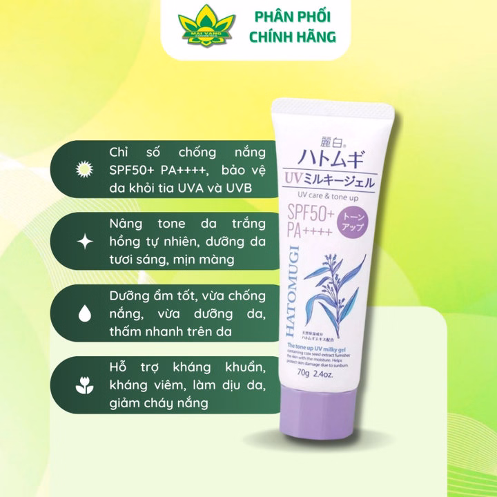 Kem Chống Nắng Hatomugi Dưỡng Ẩm, Làm Sáng Da, Nâng Tông 70/80G Ctb16 - Bechip - Ảnh 4